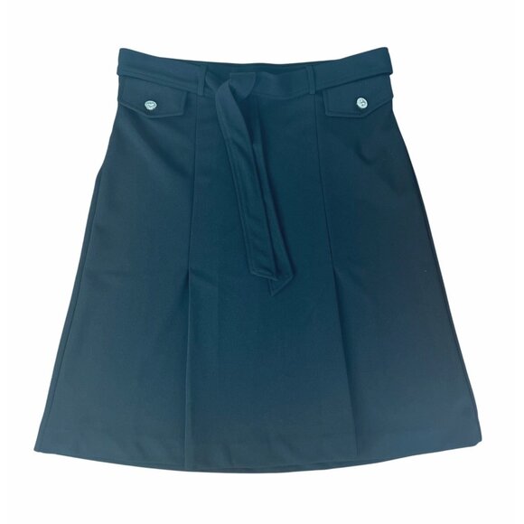 NYCC Black Pleated A-Line Skirt With Rhinestone Buttons & Waist Tie Size Medium - Picture 8 of 11